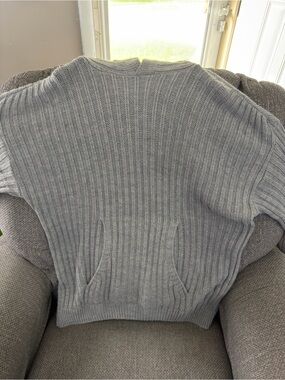 boohooMAN Light Grey Boxy Fit Ribbed Knitted Hoodie Size L